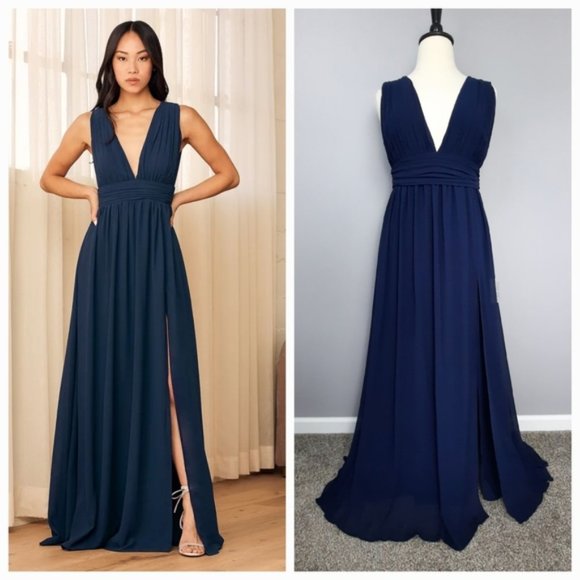 Lulus Dresses & Skirts - Lulu's Heavenly Hues Navy Blue V-neck Formal Maxi Dress size XL